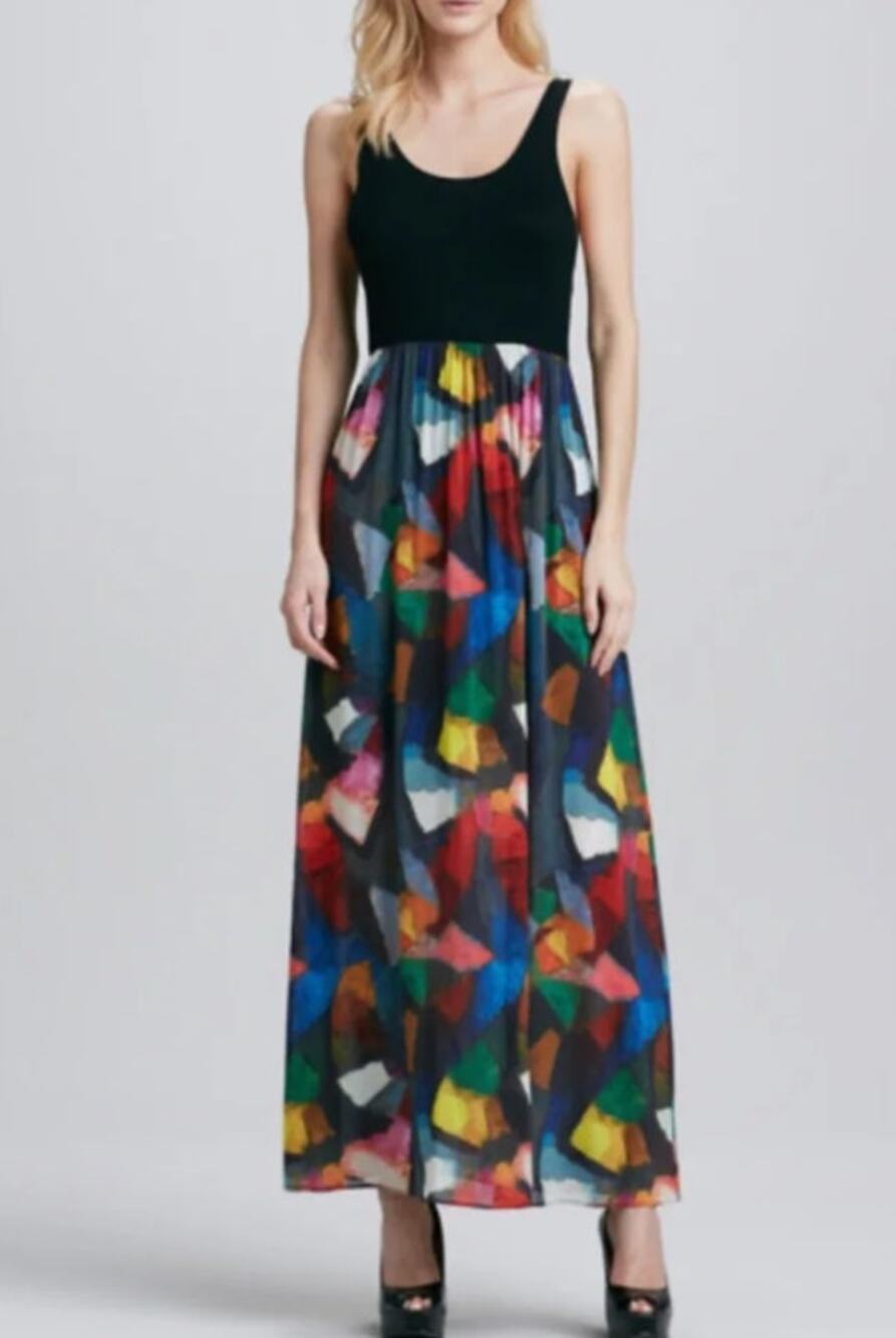 Alice + Olivia Kell Silk Maxi Dress Black Abstract Print Medium
